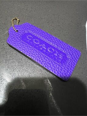 Coach Vibrant Purple Pebbled Leather Bag Tag with Gold Chain